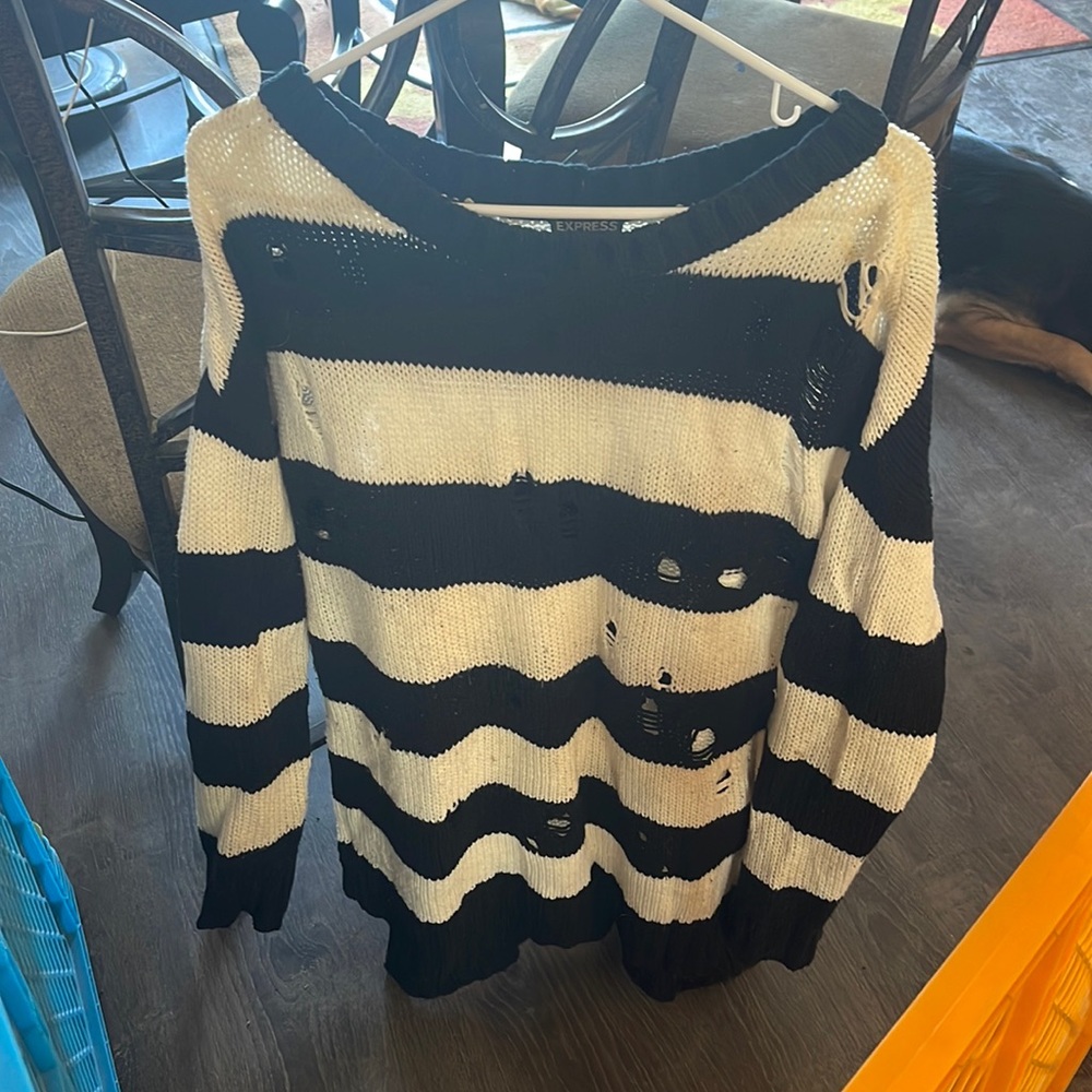 Black and White Distressed Sweater